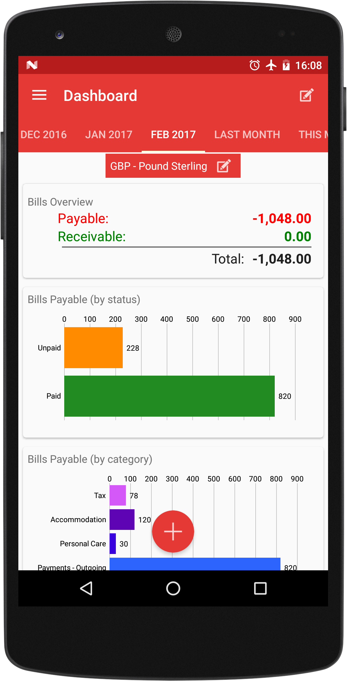 Android application Bills Reminder, Payments Contacts Receipts tracker screenshort
