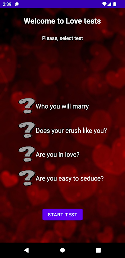 Android application Love Tests Collection screenshort