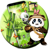 cute panda theme green forest wallpaper icon