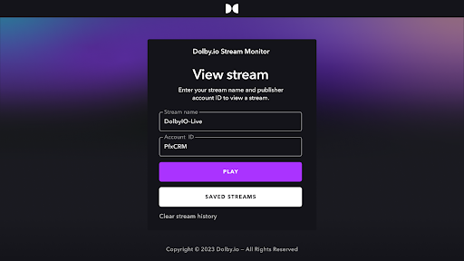 Android application Dolby.io Stream Monitor screenshort