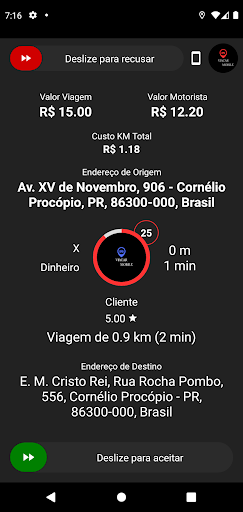 Android application ViaCar Motorista screenshort