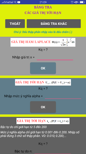 Android application Tra Giá trị tới hạn screenshort