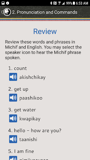 Michif Lessons Screen 2