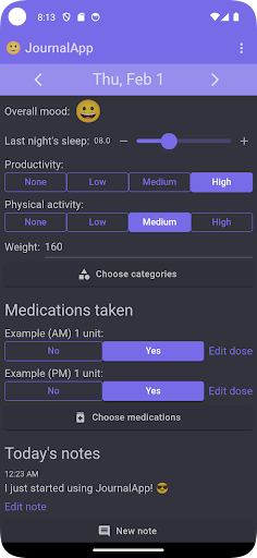 Android application JournalApp: Mood Tracker screenshort