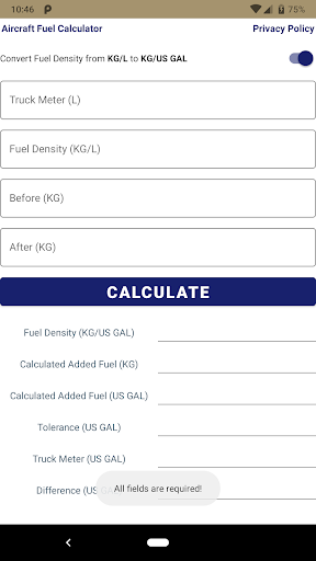 Aircraft Fuel Calculator Screen 2