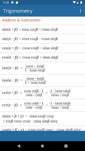 Screenshot of Math Formulas