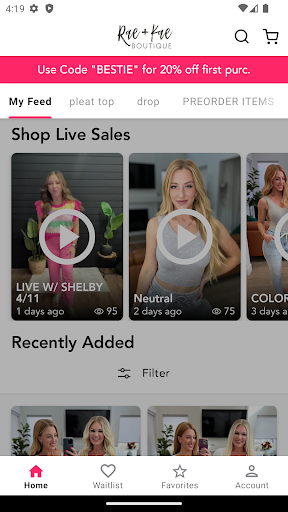 Android application Rae + Kae Boutique screenshort