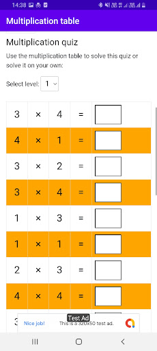 Multiplication Table learning Screen 2