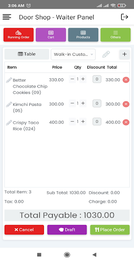 iRestora Waiter App Screen 2