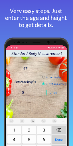 Android application Standard Body Measurement screenshort
