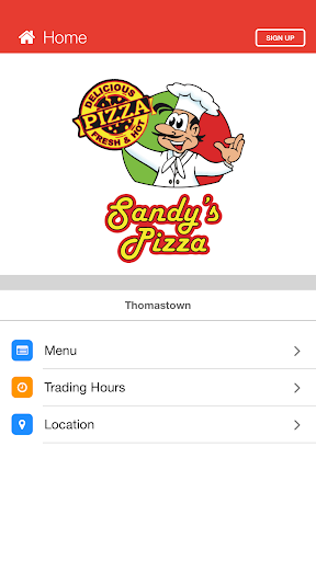 Android application Sandys Pizza screenshort