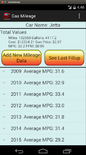 Android application Gas Mileage screenshort