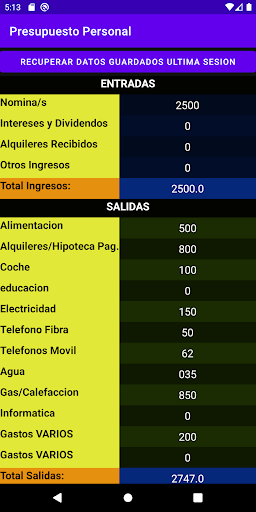 Control Ingresos y Gastos Screen 2