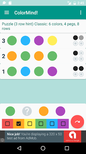 Android application ColorMind! A mastermind puzzle screenshort