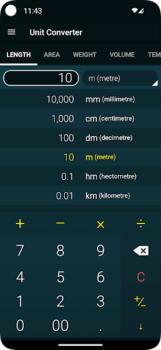 Android application Unit Converter screenshort