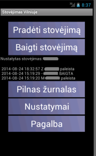 Android application Stovėjimas Vilniuje screenshort