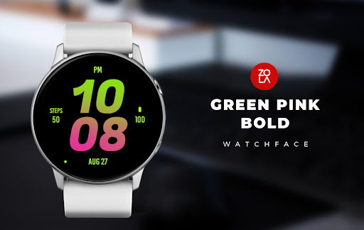 Android application Green Pink Bold Watch Face screenshort