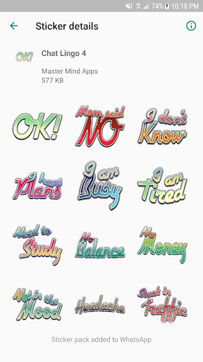 Android application Chat Lingo Text Stickers - WAS screenshort