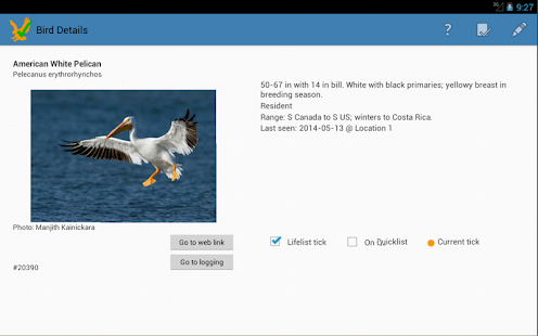 US Birding Checklist Screenshot