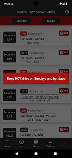 Nova Kapela train timetable Screen 3