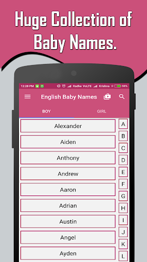 Android application English Baby Girl & Boy Names screenshort
