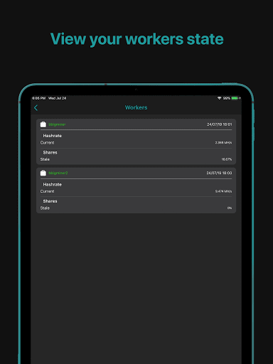 Screenshot of Mining pool monitor: Miner Box