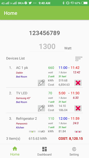 Android application Electric Cost Control screenshort