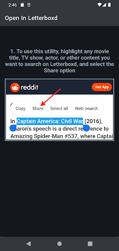 Android application Open Shortcut for Letterboxd screenshort