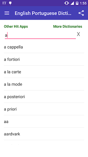 Android application English Portuguese Dictionary screenshort