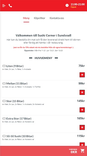 Android application Sushi Corner Sundsvall screenshort