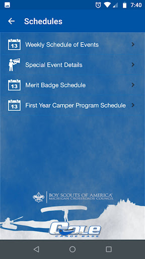 Cole Canoe Base Camp App Screen 2