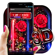 3D Red Rose Glitter Hood Launcher Theme