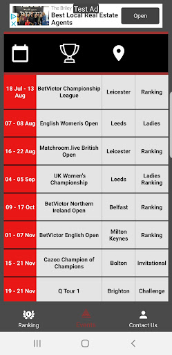 Snooker Calendar Screen 3