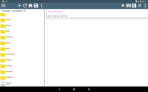Screenshot of Shell Script Editor