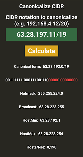 Canonicalize CIDR notation Screen 2
