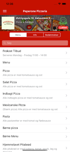 Android application Peperone Pizzeria screenshort