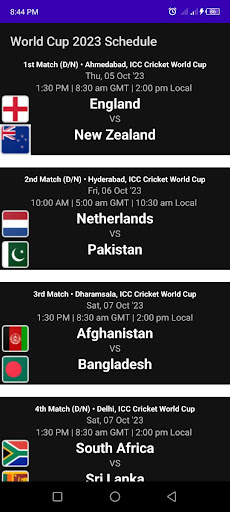 World Cup 2023 Full Schedule Screen 2