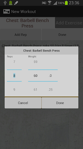 Android application GymLog screenshort