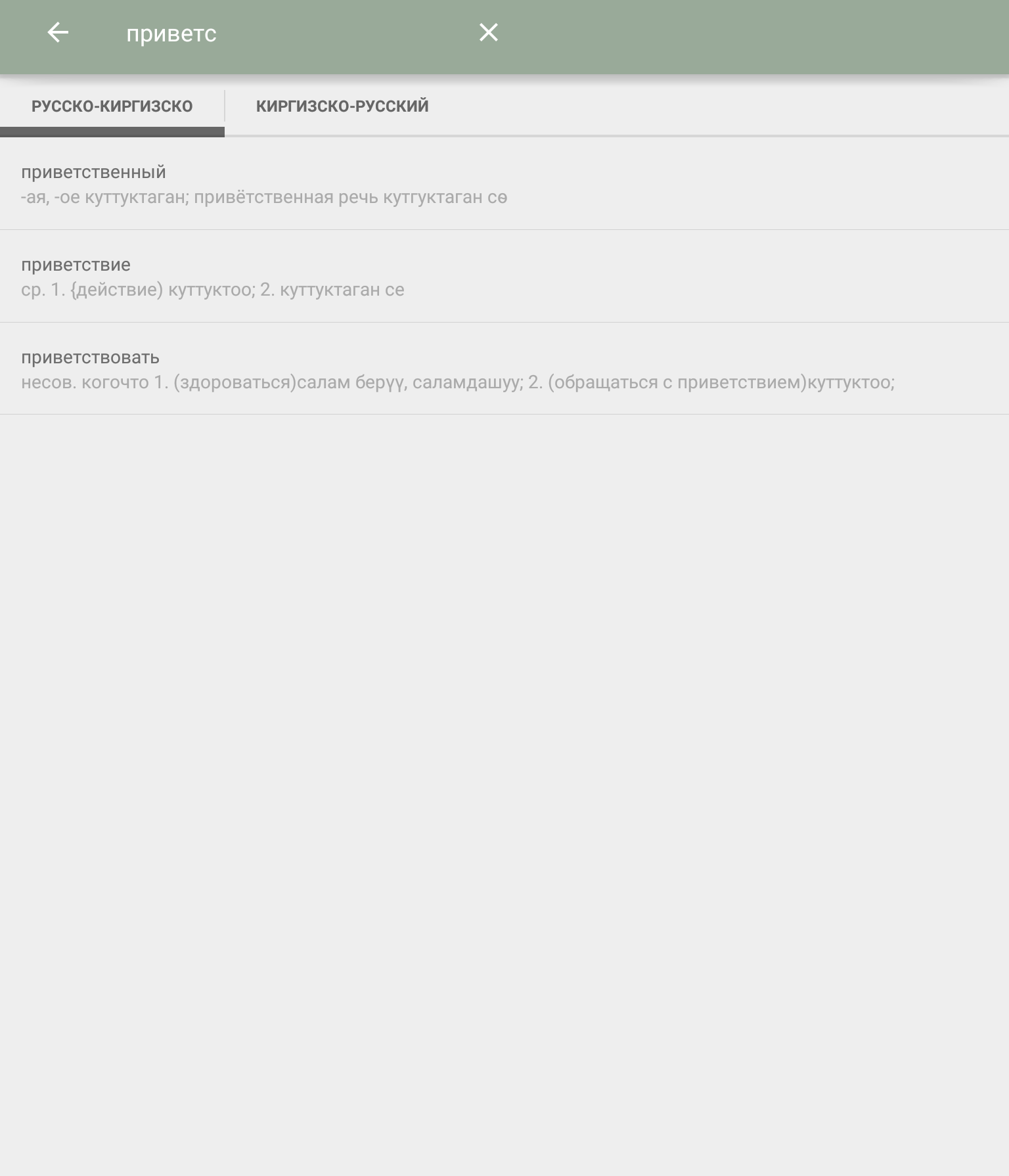 Android application Русско-кыргызский словарь screenshort