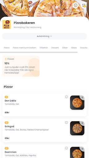 Android application Pizzabakeren Sweden screenshort