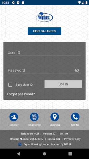 Android application Neighbors FCU Mobile Banking screenshort