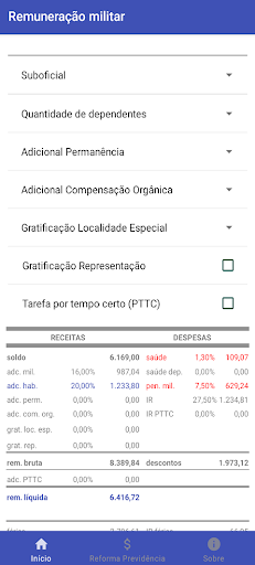 Android application Remuneração militar screenshort