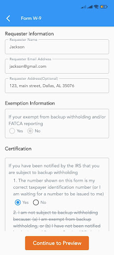 TaxBandits Fillable W-9 Form Screen 2
