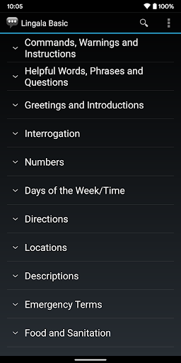 Android application Lingala Basic Phrases screenshort