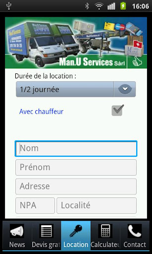 Android application Man.U Services Déménagement screenshort