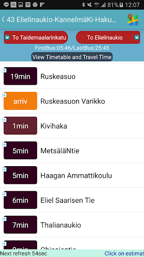 Helsinki Bus Timetable Screen 3