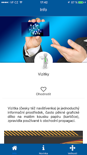 Android application Vizitky screenshort