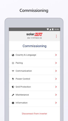 Screenshot of SolarEdge Inverter SetApp