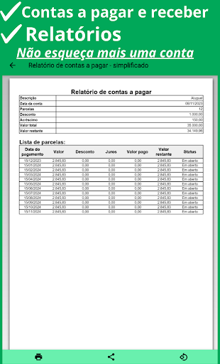 Vendas, estoque e contas Screen 2