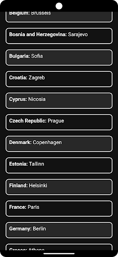 Countries & Capitals Screen 2